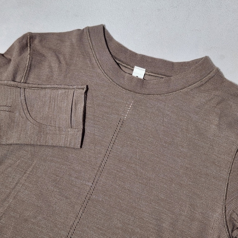Athleta Momentum Seamless Long Sleeve Top XS Taupe Brown Wool Blend Thumbholes